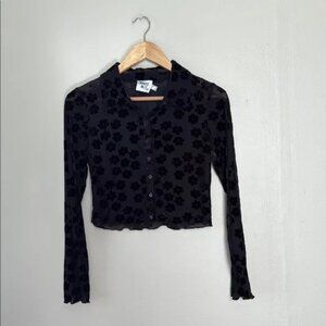 Princess Polly Black Cropped Button Down Sheer Shirt Collar Medium 6